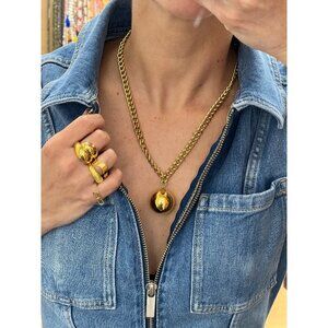 Ria Gold-Tone Chain Link Ball Charm Necklace - Stainless Steel & Hypoallergenic